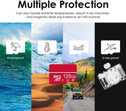 128GB Micro SD Card C10 U3 V30 A2 4K Video for Dash Cam Security Camera Smartphones Tablets & Gaming, High Speed Memory Card （Red in Kuwait