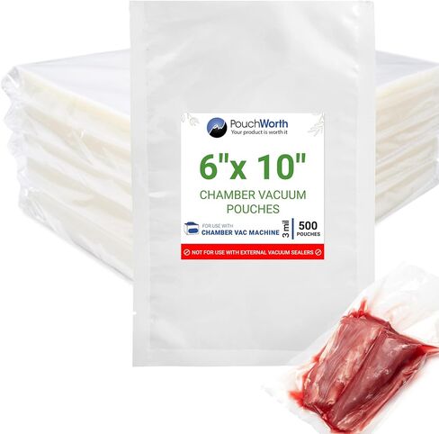 500 pcs Clear 6" x 10" Pint, 3 mil Chamber Machine Pouches, Pre-Cut Chamber Vacuum Sealer Bags, Heavy Duty Seal Pouch, BPA-Free Chamber Sealer Bags with Tear Notch in Kuwait