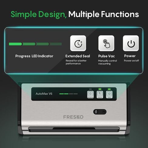 FRESKO Professional Vacuum Sealer V6 with Built-in Bag Roll Storage & Cutter, 2 Rolls Bags Included in Kuwait