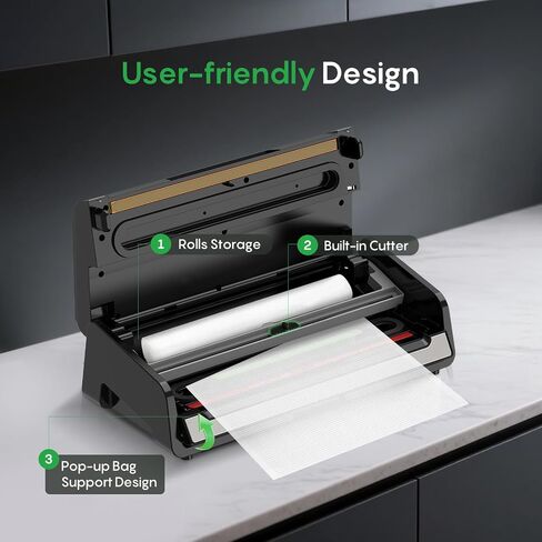 FRESKO Professional Vacuum Sealer V6 with Built-in Bag Roll Storage & Cutter, 2 Rolls Bags Included in Kuwait