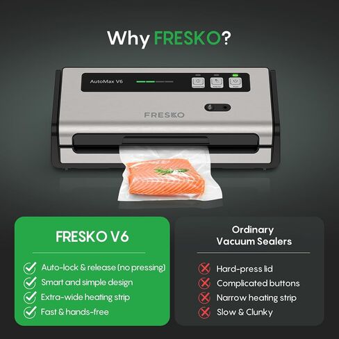 FRESKO Professional Vacuum Sealer V6 with Built-in Bag Roll Storage & Cutter, 2 Rolls Bags Included in Kuwait