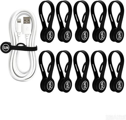 Magnetic Cord Organizer Cable Cord Organizer Magnet Clips Design Patented Silicone Twist Tie Strap Holder Cord Wrap Keepers Reusable Multi-Purpose Home Office School Gifts 10 Pack Black in Kuwait