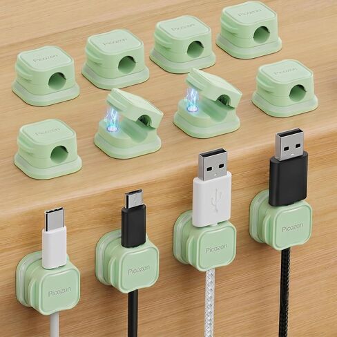 12 Pack Magnetic Cable Clip Organizer Cord Holder, Picozon Adhesive Cable Management, Wire Phone USB Charger Cable Holder, Keeper Organizer for Office Home Desktop Table - Green in Kuwait