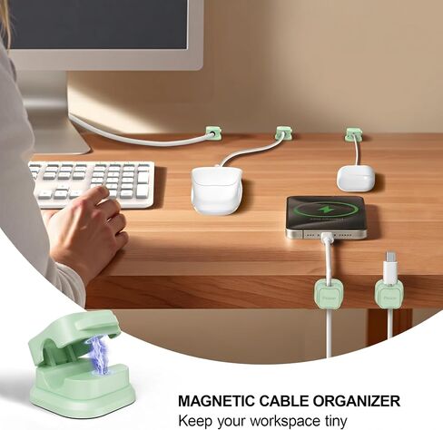 12 Pack Magnetic Cable Clip Organizer Cord Holder, Picozon Adhesive Cable Management, Wire Phone USB Charger Cable Holder, Keeper Organizer for Office Home Desktop Table - Green in Kuwait