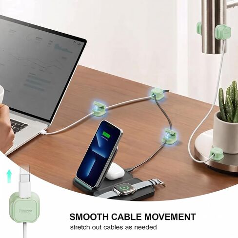 12 Pack Magnetic Cable Clip Organizer Cord Holder, Picozon Adhesive Cable Management, Wire Phone USB Charger Cable Holder, Keeper Organizer for Office Home Desktop Table - Green in Kuwait