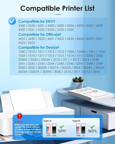 61XL Ink Cartridge Replacement for HP Ink 61 for HP 61 Ink Cartridge Combo Pack Fit for HP Envy 4500 5530 4501 4502 DeskJet 1000 1010 1510 2050 2510 2540 OfficeJet 2620 4630 (1 Tri-Color, 1 Black) in Kuwait
