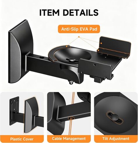 XINLEI 2PC Speaker Wall Mount Bookshelf Speaker Stand Surrounding Sound Bracket Swivel & Tilt for Living Room, Studio Monitor Hold Up to 55 Lbs SPM201 in Kuwait