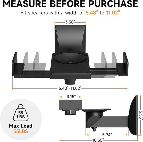XINLEI 2PC Speaker Wall Mount Bookshelf Speaker Stand Surrounding Sound Bracket Swivel & Tilt for Living Room, Studio Monitor Hold Up to 55 Lbs SPM201 in Kuwait