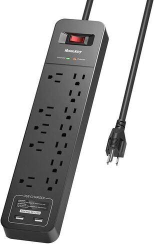 Surge Protector Power Strip, Huntkey 12 Outlets with 2 USB Ports, 6 Feet Extension Cord, 2390 Joules, ETL Listed, Black in Kuwait