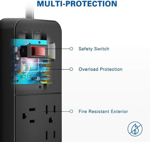 Surge Protector Power Strip, Huntkey 12 Outlets with 2 USB Ports, 6 Feet Extension Cord, 2390 Joules, ETL Listed, Black in Kuwait