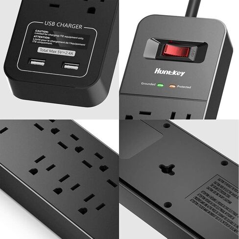 Surge Protector Power Strip, Huntkey 12 Outlets with 2 USB Ports, 6 Feet Extension Cord, 2390 Joules, ETL Listed, Black in Kuwait