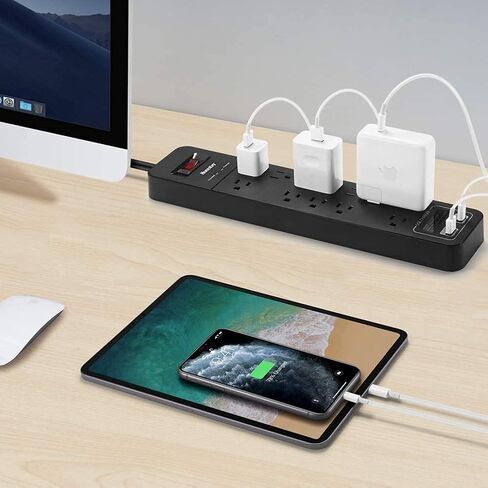 Surge Protector Power Strip, Huntkey 12 Outlets with 2 USB Ports, 6 Feet Extension Cord, 2390 Joules, ETL Listed, Black in Kuwait