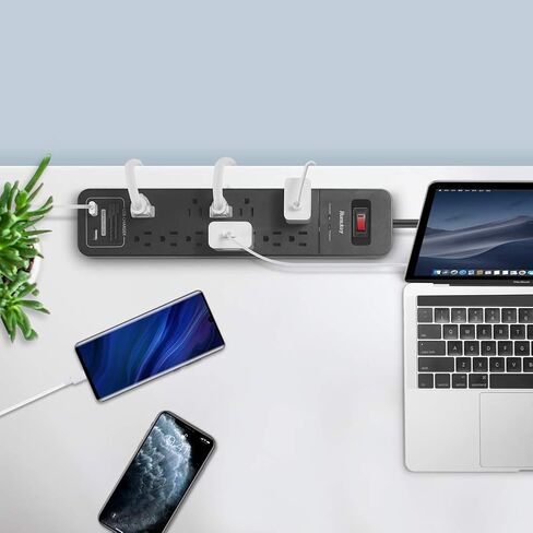 Surge Protector Power Strip, Huntkey 12 Outlets with 2 USB Ports, 6 Feet Extension Cord, 2390 Joules, ETL Listed, Black in Kuwait
