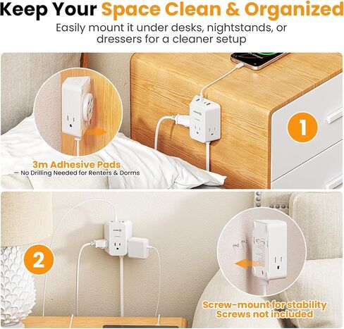 12FT Twin Flat Extension Cord USB C 20W,Split Extension Cord Flat Wall Plug in Kuwait