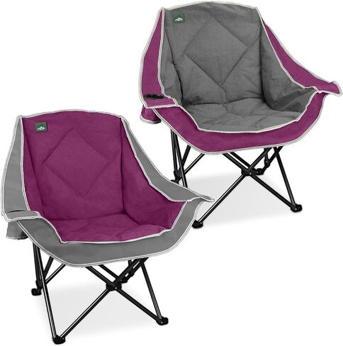 Northroad 2 Pack Oversized Camping Chair,Outdoor Padded Folding Lawn Chair w/Cup Holder,Carry Bag for Beach, Hiking, and Picnics,Heavy-Duty 300-lbs Capacity, Grey&Purple in Kuwait