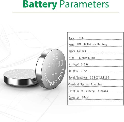 LiCB 10 Pack LR1130 AG10 Battery 1.5V Long-Lasting Alkaline Button Cell Batteries in Kuwait