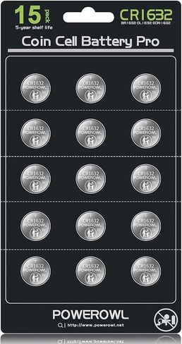 POWEROWL High Capacity CR1632 Battery (15-Pack) CR 1632 3v Lithium Batteries, 10 Years Leak-Free in Kuwait