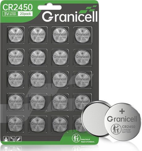 Granicell 20 Pack CR2450 Battery Lithium 3V Coin Battery Long Lasting, Suitable for Key Fobs, Remote Control, Alarm Clock and More in Kuwait