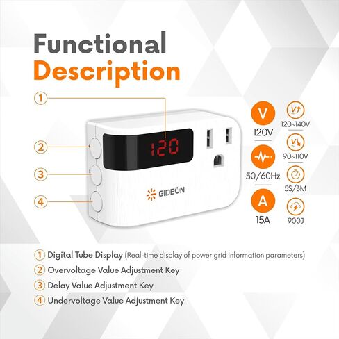 GIDEON Refrigerator Surge Protector, Single Outlet Surge Protector with Digital Display, 900J Over/Under Voltage Protection for Fridge Air Conditioner TV & Appliances, 120V 15A 1800W in Kuwait