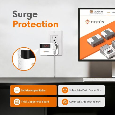 GIDEON Refrigerator Surge Protector, Single Outlet Surge Protector with Digital Display, 900J Over/Under Voltage Protection for Fridge Air Conditioner TV & Appliances, 120V 15A 1800W in Kuwait