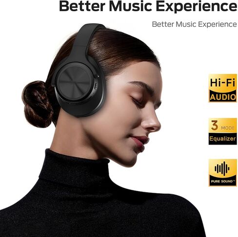 Oraolo Mission 200 Bluetooth Headphones, Over-Ear Bluetooth 5.3 Headset, 3 EQ Modes 60H Playtime, Low Latency HiFi Deep Bass for PC Cellphone Home Black in Kuwait