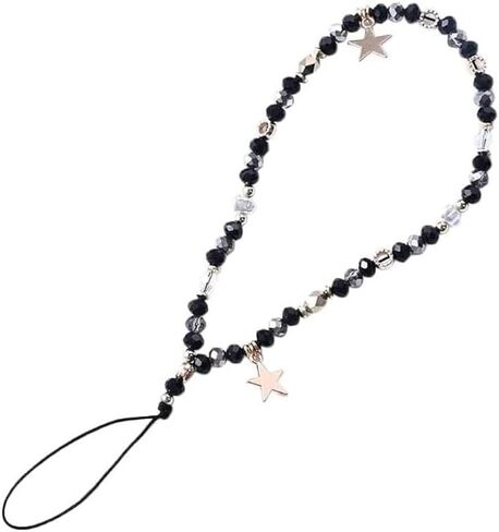 Black Five-Pointed Star Pendant Beaded Phones Chain, Cute Phone Charms Beaded Phones Strap Romantic Mobile Phone Strap Detachable Lanyard, Décor, Cell Phones Charms in Kuwait