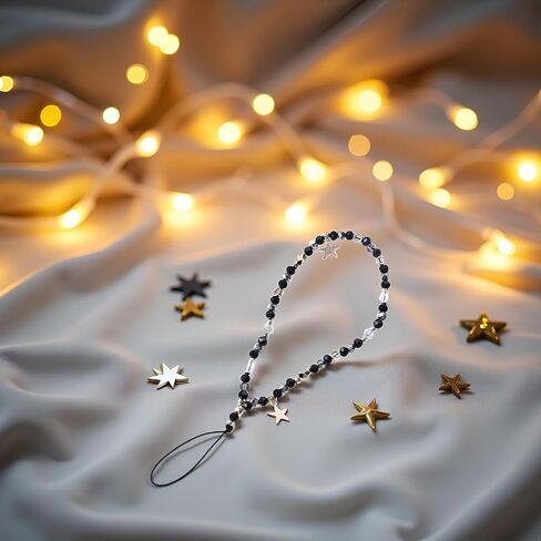 Black Five-Pointed Star Pendant Beaded Phones Chain, Cute Phone Charms Beaded Phones Strap Romantic Mobile Phone Strap Detachable Lanyard, Décor, Cell Phones Charms in Kuwait