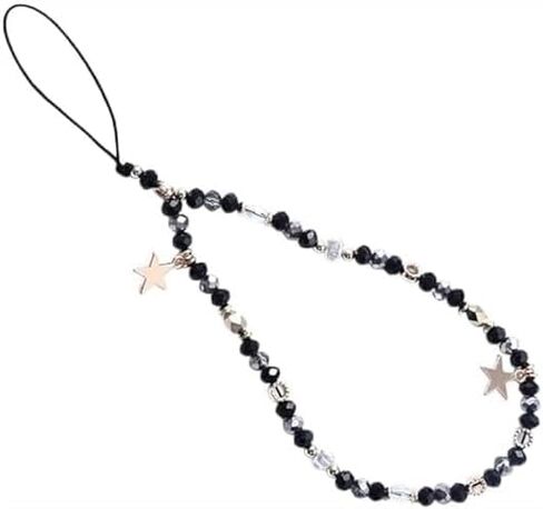 Five-Pointed Star Pendant Beaded Phones Chain,Cute Phone Charms Beaded Phones Strap Romantic Mobile Phone Strap Detachable Lanyard，Décor，Cell Phones Charms (Black) in Kuwait