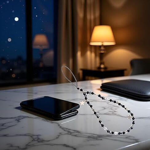 Five-Pointed Star Pendant Beaded Phones Chain,Cute Phone Charms Beaded Phones Strap Romantic Mobile Phone Strap Detachable Lanyard，Décor，Cell Phones Charms (Black) in Kuwait