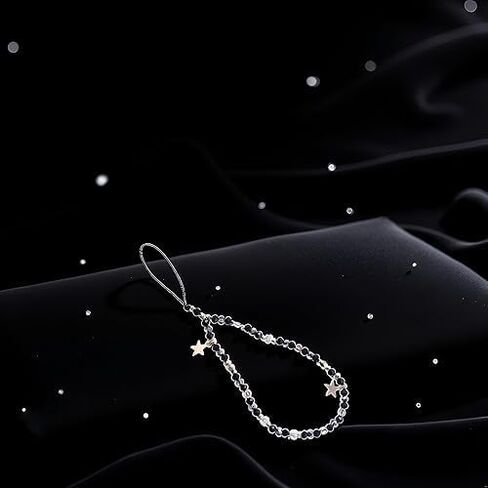 Five-Pointed Star Pendant Beaded Phones Chain,Cute Phone Charms Beaded Phones Strap Romantic Mobile Phone Strap Detachable Lanyard，Décor，Cell Phones Charms (Black) in Kuwait
