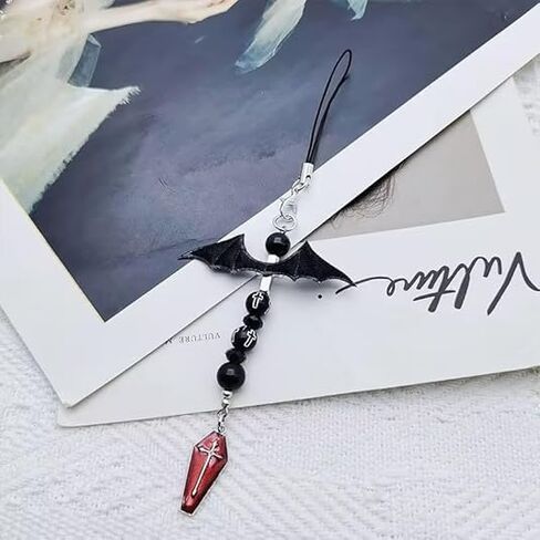 Black Mobile Phone Chain Pendant,Goth Charm Kawaii-Key Chain for Bag Cute Accessory Women Guitar Strap Lanyard Beaded Keychain Pendant,Black Goth charm,Décor,Cell Phone Charms in Kuwait