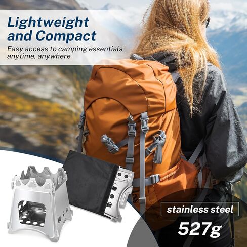 Folding Wood Burning Stove, Outdoor Portable Camping Stove, Wood Backpacking Stove, Stainless Steel Hiking Stove for BBQ Picnic in Kuwait