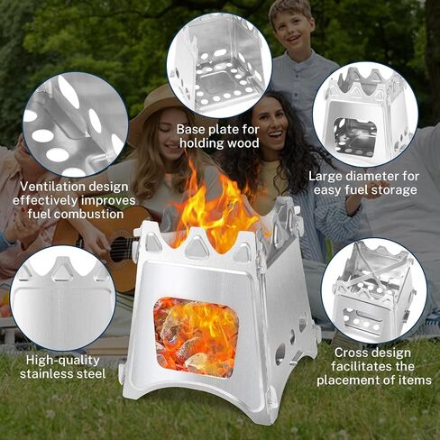 Folding Wood Burning Stove, Outdoor Portable Camping Stove, Wood Backpacking Stove, Stainless Steel Hiking Stove for BBQ Picnic in Kuwait