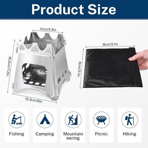 Folding Wood Burning Stove, Outdoor Portable Camping Stove, Wood Backpacking Stove, Stainless Steel Hiking Stove for BBQ Picnic in Kuwait