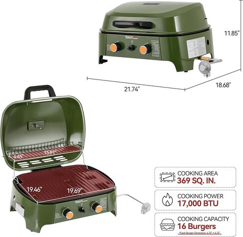 GT2008L Portable 2-Burner Gas Grill Olive Green in Kuwait