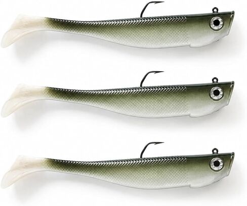 UMT 10" Paddle Tail Swimbait Saltwater Fishing Lures, 3 oz 6 oz, VMC 10/0 Barbarian Hook, Soft Plastic Jig, Bone & Olive, 1 & 3 Packs, for Striped Bass, Bluefish, Tarpon & Albacore in Kuwait