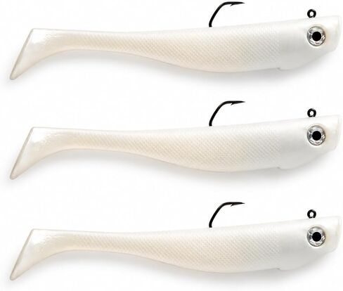 UMT 10" Paddle Tail Swimbait Saltwater Fishing Lures, 3 oz 6 oz, VMC 10/0 Barbarian Hook, Soft Plastic Jig, Bone & Olive, 1 & 3 Packs, for Striped Bass, Bluefish, Tarpon & Albacore in Kuwait