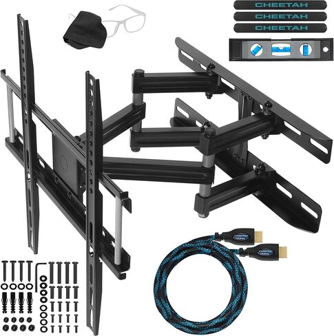 Cheetah Articulating Dual Arms TV Wall Mount for 32-65 Inch TVs, 115lbs VESA 400x400mm, 16" Studs, New TVs up to 83", Low Profile & Extends 14", Full Motion Tilt Swivel Bracket & 10 ft HDMI Cable in Kuwait