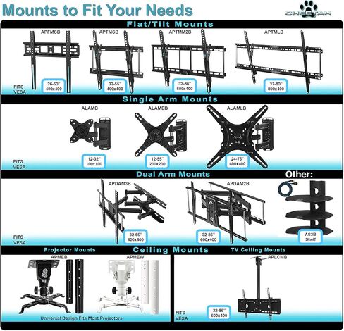 Cheetah Articulating Dual Arms TV Wall Mount for 32-65 Inch TVs, 115lbs VESA 400x400mm, 16" Studs, New TVs up to 83", Low Profile & Extends 14", Full Motion Tilt Swivel Bracket & 10 ft HDMI Cable in Kuwait