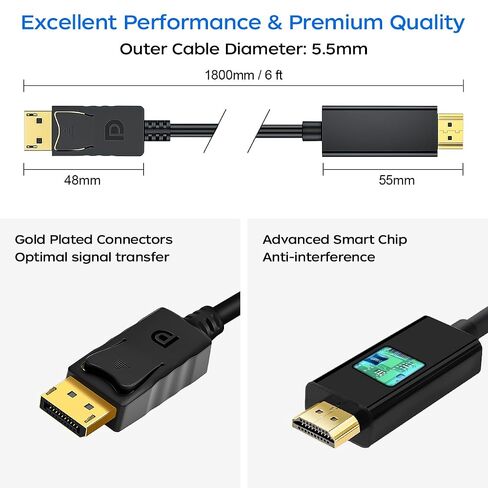 4K Displayport to HDMI Cable 6 Feet 2-Pack in Kuwait