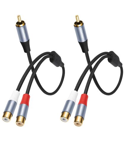 2-Pack RCA 1 Male to 2 Female Splitter Y Cables,Gold Plated RCA Y Splitter Cable - 1 Male to 2 Female Stereo Audio Video Adapter for Subwoofer, Home Theater, Speaker, HDTV, Game Console in Kuwait
