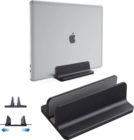 Vertical Laptop Stand Holder, Desktop Aluminum Stand for MacBook with Adjustable Dock Size, Fits All MacBook, Surface, Chromebook and Gaming Laptops (Up to 17.3 inches), Black in Kuwait