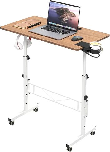 Hadulcet Portable Standing Desk, Rolling Desk Adjustable Height, Mobile Laptop Desk, Small Stand Up Table with Wheels, Walking Table for Treadmill Walking Pad, Tall Computer Stand, Oak in Kuwait