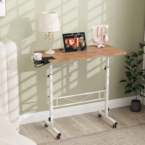 Hadulcet Portable Standing Desk, Rolling Desk Adjustable Height, Mobile Laptop Desk, Small Stand Up Table with Wheels, Walking Table for Treadmill Walking Pad, Tall Computer Stand, Oak in Kuwait