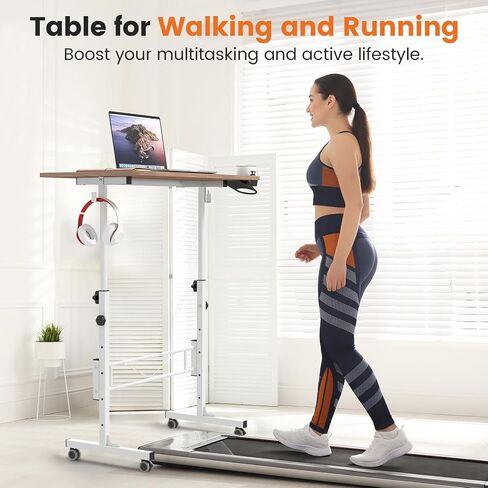 Hadulcet Portable Standing Desk, Rolling Desk Adjustable Height, Mobile Laptop Desk, Small Stand Up Table with Wheels, Walking Table for Treadmill Walking Pad, Tall Computer Stand, Oak in Kuwait