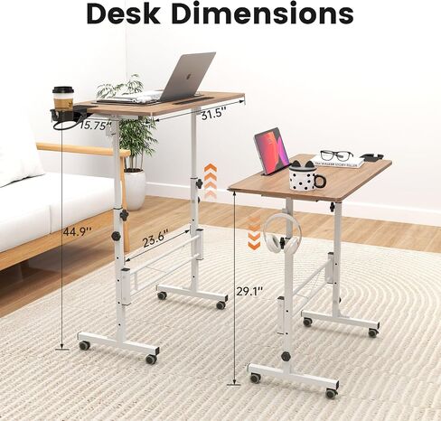 Hadulcet Portable Standing Desk, Rolling Desk Adjustable Height, Mobile Laptop Desk, Small Stand Up Table with Wheels, Walking Table for Treadmill Walking Pad, Tall Computer Stand, Oak in Kuwait