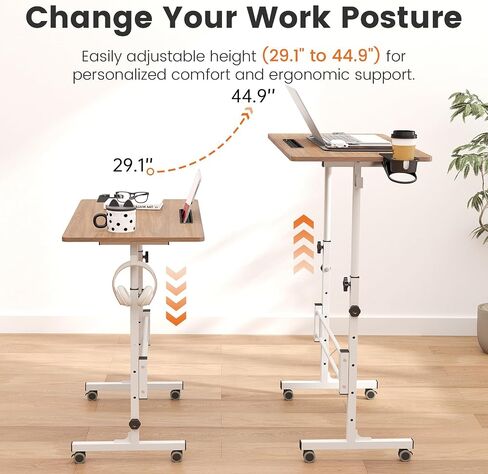 Hadulcet Portable Standing Desk, Rolling Desk Adjustable Height, Mobile Laptop Desk, Small Stand Up Table with Wheels, Walking Table for Treadmill Walking Pad, Tall Computer Stand, Oak in Kuwait