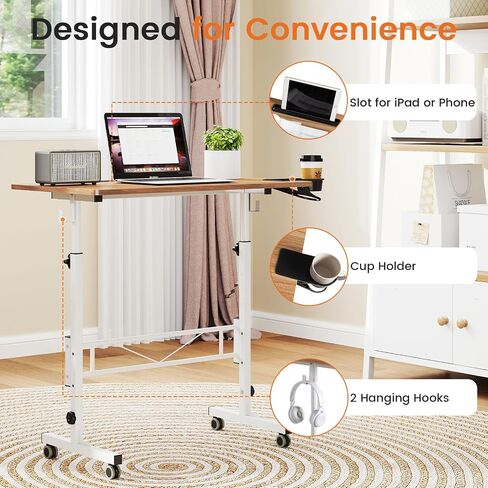 Hadulcet Portable Standing Desk, Rolling Desk Adjustable Height, Mobile Laptop Desk, Small Stand Up Table with Wheels, Walking Table for Treadmill Walking Pad, Tall Computer Stand, Oak in Kuwait