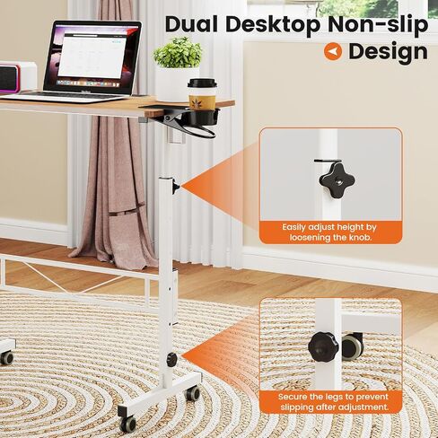 Hadulcet Portable Standing Desk, Rolling Desk Adjustable Height, Mobile Laptop Desk, Small Stand Up Table with Wheels, Walking Table for Treadmill Walking Pad, Tall Computer Stand, Oak in Kuwait
