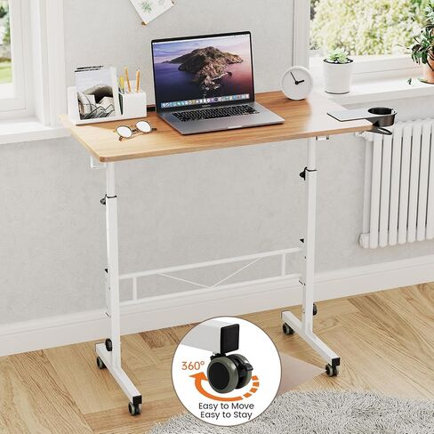 Hadulcet Portable Standing Desk, Rolling Desk Adjustable Height, Mobile Laptop Desk, Small Stand Up Table with Wheels, Walking Table for Treadmill Walking Pad, Tall Computer Stand, Oak in Kuwait